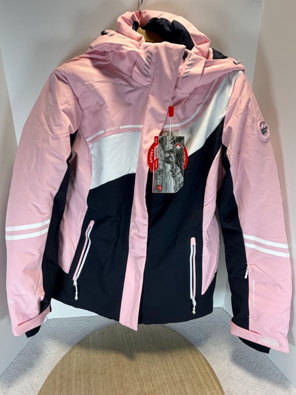 High Experience Womens L Ski Jacket Pink Black Waterproof Windproof NWT